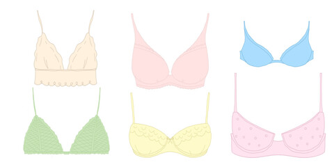 Vector Lingerie Set Minimalist Outline of Bra and Underwear in Soft Pastel Colors