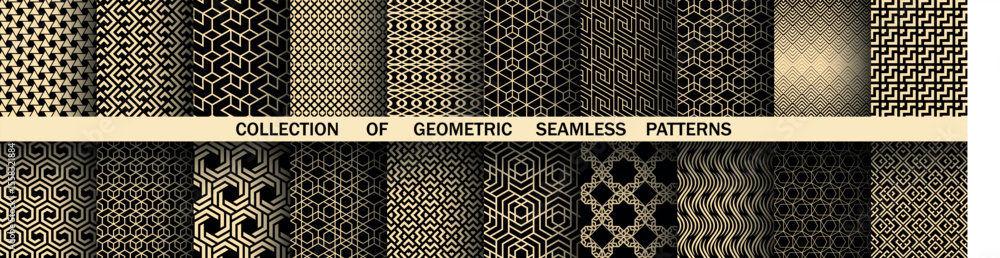 Leinwandbilder geometric set of seamless black and golden patterns. simple vector graphics