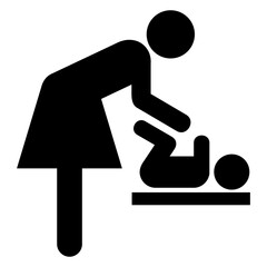 Símbolo de sala para cambiar pañales de bebé. Icono silueta de madre y bebé