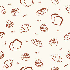 Fototapeta premium Bakery art line seamless pattern in brown color. Hand drawn ornament vector illustration.