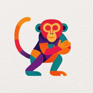 Colorful geometric monkey illustration animation isolated asset, transparent 4K video, alpha channel, ProRes 4444