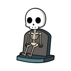 Spooky skeleton resting peacefully on a weathered tombstone perfect for halloween or gothic themes