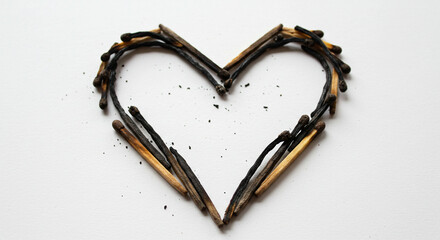 Natural twigs arranged in a heart shape on white background  