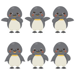 指さしをするペンギンのキャラクターイラストセット