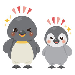 グッドサインを出すペンギン親子のキャラクターイラスト