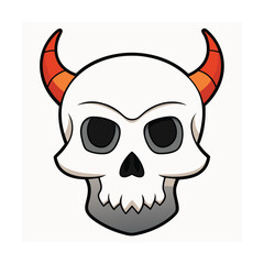 Artistic illustration of a menacing skull adorned with prominent sharp horns on a clean white background