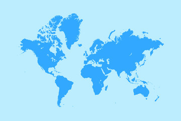 Blank World map vector illustration with blue flat color