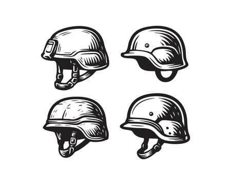 vintage military helmets vector set 
