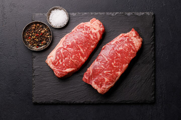 Raw marbled striploin steak, fresh, rich, ready for cooking