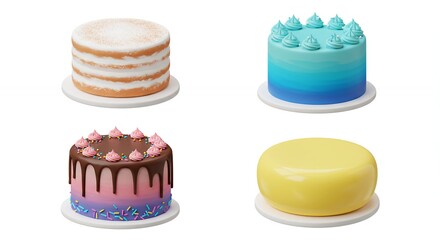 Assorted small cakes with various decorations