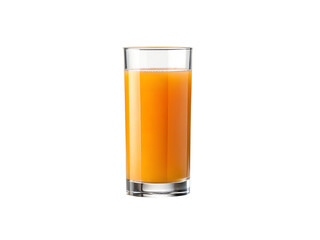 Tall clear glass filled with orange juice, isolated on transparent background, perfect for packaging, ads, or menu designs