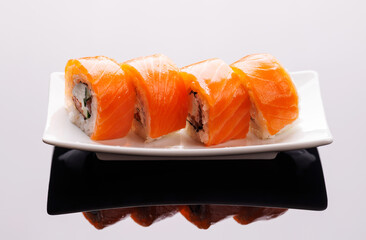 Sushi maki beautifully arranged on plate