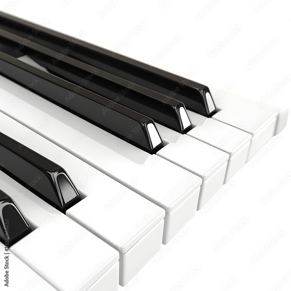 Poster hyper realistic segment piano keyboard standard black amp white, keys isolated pure background subtl