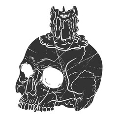 Skull and melting candle grunge illustration, Halloween, horror, gothic themes.