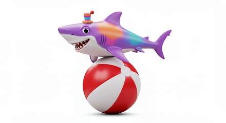 Colorful shark balancing on ball