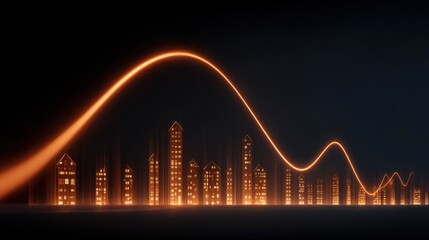 Abstract financial chart or data wave glowing over a stylized city skyline