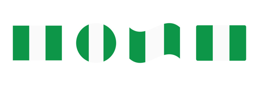 Nigeria flag png vector. Nigeria Square and round icon isolated on transparent PNG background. Nigeria flag icon