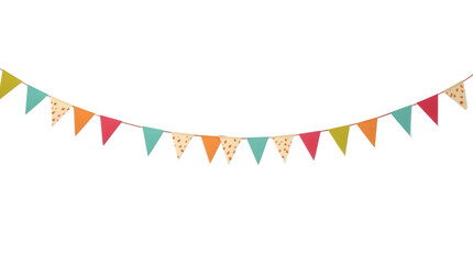 Fototapeta premium Decorative Colorful Party Bunting with Triangular Flags Isolated on Transparent Background PNG, Festive Hanging Garland for Celebration, Event, and Birthday Design