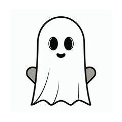 Playful cartoon ghost peeking out from behind a solid white wall simple illustration