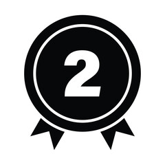Number 2 Medal Icon Vector, Second Place Award Ribbon Illustration.