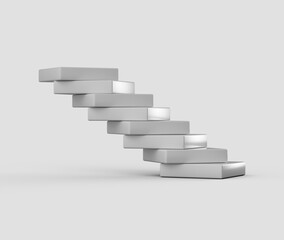 An abstract 3D staircase of white blocks, forming a dynamic and geometric structure. 3d illustration