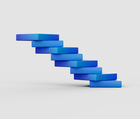 An abstract 3D staircase of white blocks, forming a dynamic and geometric structure. 3d illustration