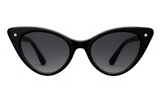 Sleek cat eye sunglasses featuring dark lenses, highlighting contemporary eyewear fashion against transparent backdrop