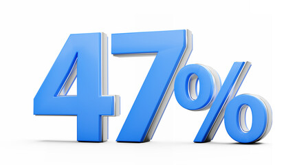 Vibrant Blue 47% Forty Seven Percent Sign With Metallic Gleam On White Background 3D Illustration
