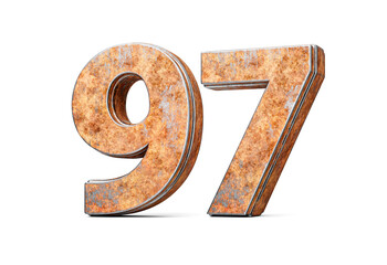 Number Ninety Seven 97 Digit Made Of Old Rusty Iron Metal Texture White Background 3d Illustration