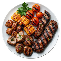 Barbecue served on a plate, isolated on a white background, highlighting the delicious presentation of grilled delicacies. PNG