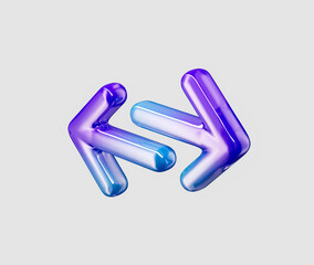 Two shiny 3D arrows in purple and blue, pointing left and right. 3D Illustration.