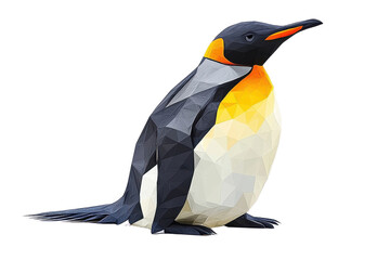 Obraz premium A low polygon style penguin, isolate on white background, with sharp geometric shapes and bold colors. PNG