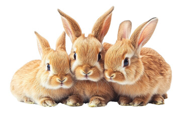 Fototapeta premium A family of rabbits, isolate on white background, standing together with playful and loving expressions. PNG