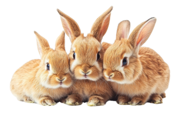 A family of rabbits, isolate on white background, standing together with playful and loving expressions. PNG