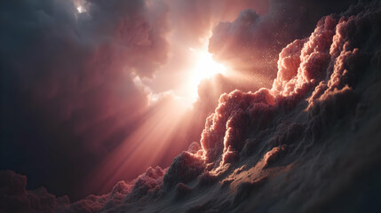rays bursting through a cloud of digital particles and smoky textures