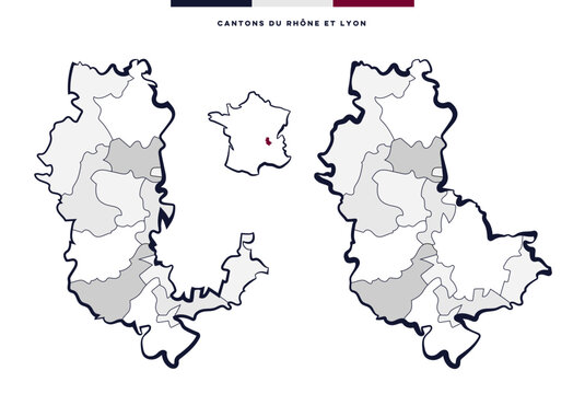 D&eacute;partement et cantons du Rh&ocirc;ne & Lyon - Auvergne-Rh&ocirc;ne-Alpes (France)	