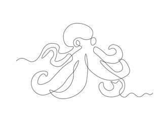abstract octopus, continuous single one line art hand drawing sketch, logo