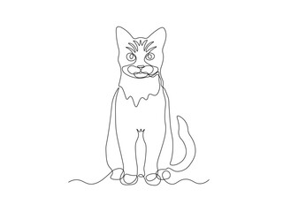 An abstract cat is sitting, continuous single one line art hand drawing sketch logo