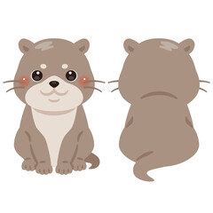 お座りしたカワウソの前後イラストセット