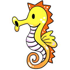 노란색 해마캐릭터 일러스트