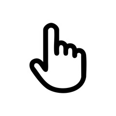 Fototapeta premium Minimalist black vector icon of a hand cursor pointing upward on white background.