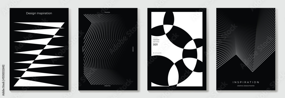 Aufkleber abstract monochrome poster background vector set. modern cover template with black and white perspec