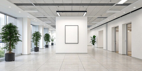 An Office Hall Interior Featuring a Mock-Up Poster for Future Customization