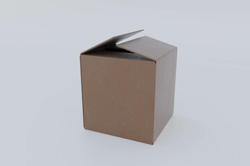 3D rendering of an open, empty cardboard delivery box, isolated on white background, concept of shipping, packaging, and logistics