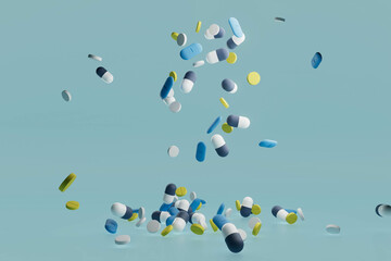 A bunch of pills are falling from the sky