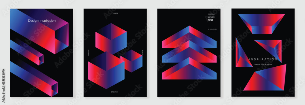 Aufkleber modern gradient prism poster background vector set. cover template with vibrant perspective geometri