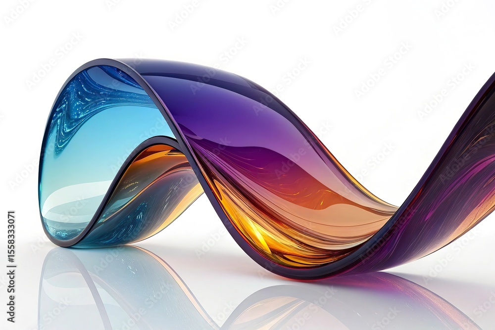 Aufkleber abstract color glass wave on a 3d render close up of a shiny metallic wavy shape on a white backgrou