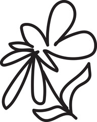 Minimalist hand-drawn flower doodle in black outline on white background