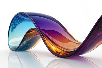 abstract color glass wave on a 3d render Close up of a shiny metallic wavy shape on a white background