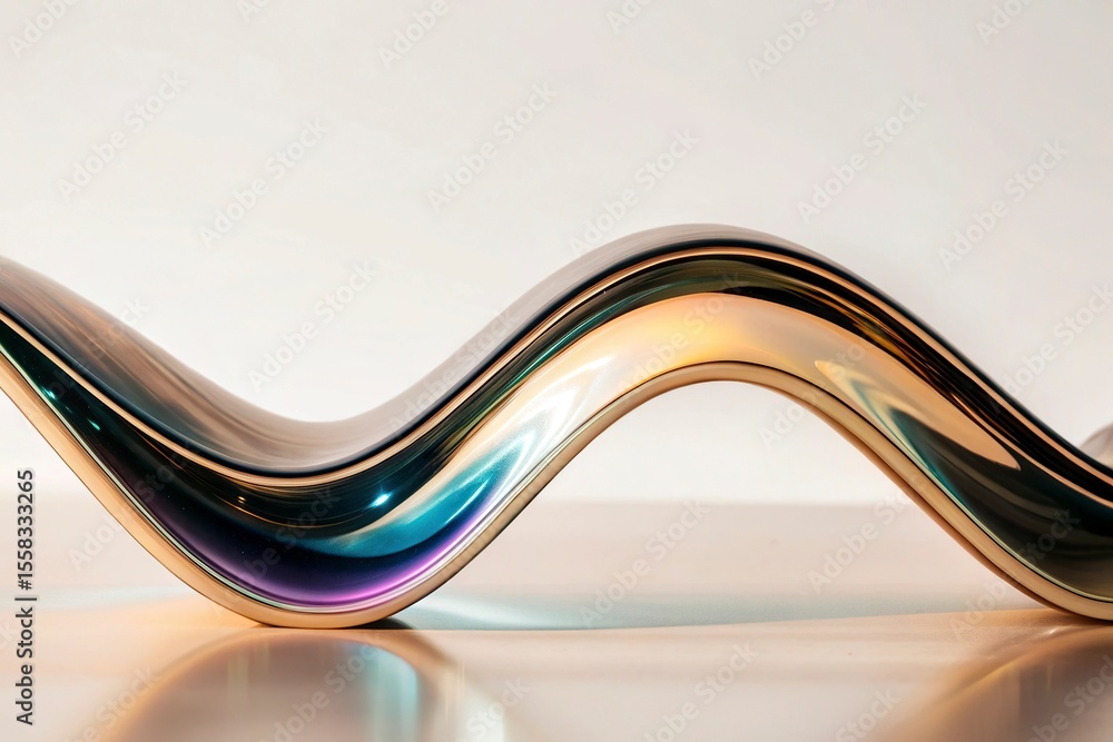 Aufkleber abstract color glass wave on a 3d render close up of a shiny metallic wavy shape on a white backgrou